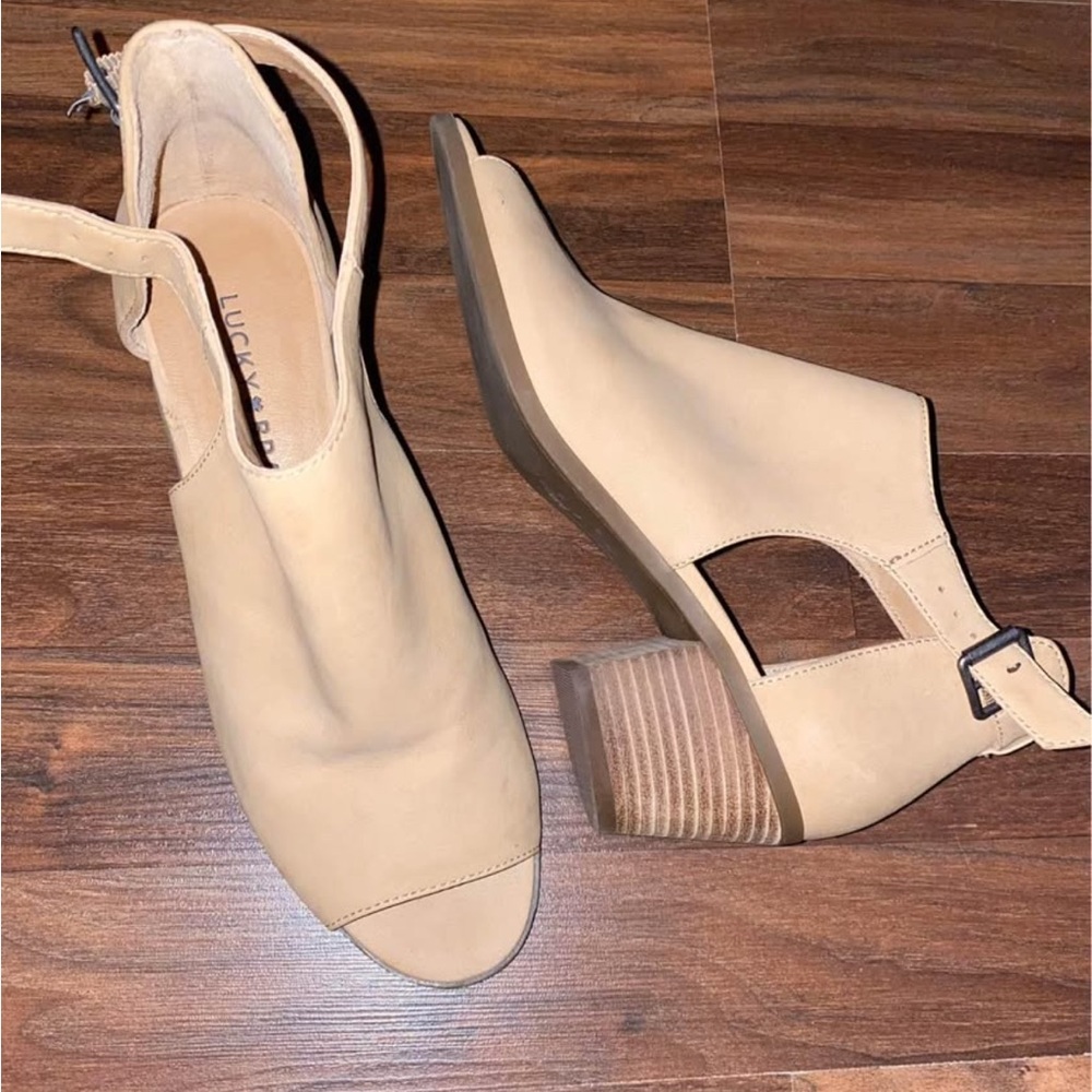 Women's Tan Peep-Toe Ankle Booties - Picture 5 of 5